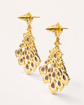 Amethyst cascade gold drop earrings back view with purple zirconia elegant design