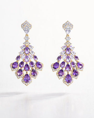Amethyst cascade gold drop earrings with purple zirconia elegant women design