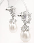 Back view of amethyst pearl drop earrings with cubic zirconia silver plated