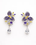 Amethyst floral drop earrings with cubic zirconia and silver plated finish pair