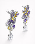 Side view amethyst floral drop earrings with cubic zirconia silver plated finish