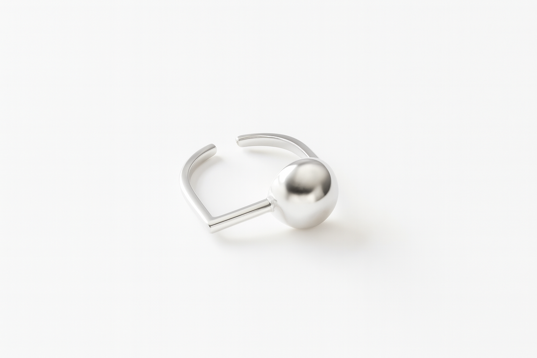 Astra Cube Ring in polished silverplated brass, geometric cuff ring design