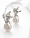 Butterfly pearl drop earrings silver plated cubic zirconia back view stud detail