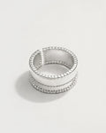 Silver-plated adjustable band ring with layered texture, minimalist stackable jewelry style
