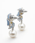 Pearl drop earrings silver plated multicolor cubic zirconia back view detail
