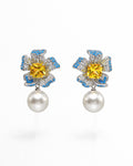Aurora Bloom pearl drop earrings silver plated multicolor cubic zirconia floral