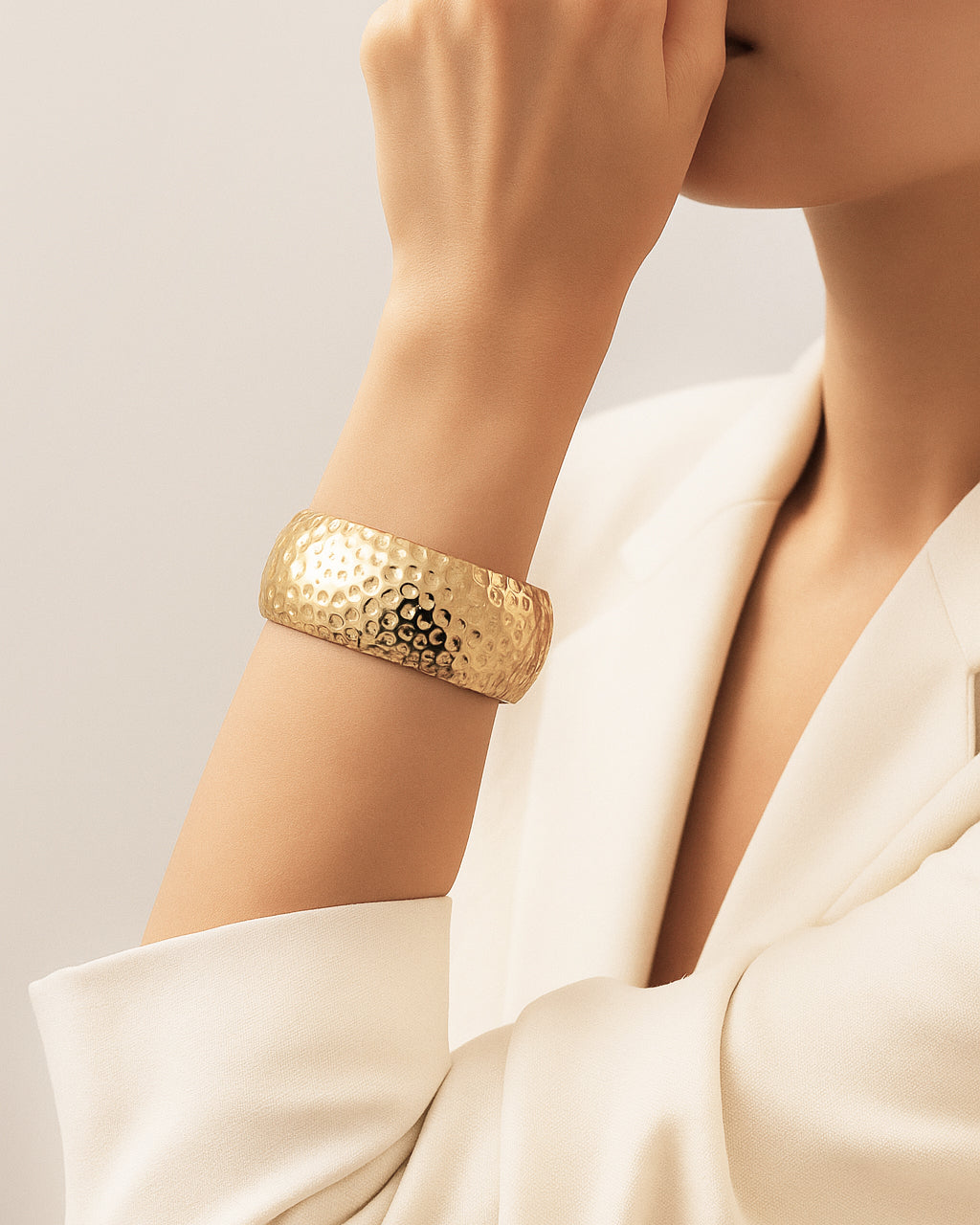 Aurora Hammered Cuff – Gold Textured Statement Bracelet