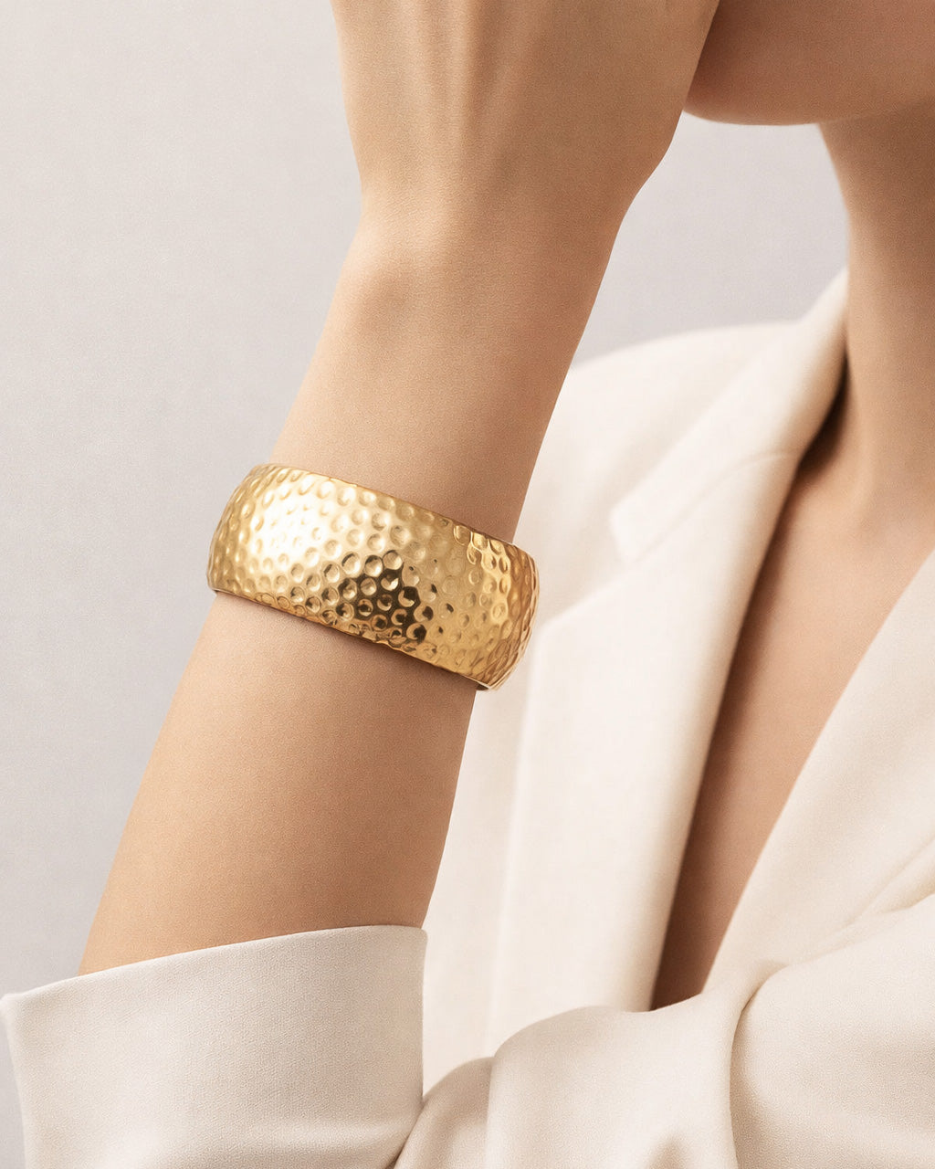 Hammered gold cuff bracelet, 18K gold plated minimalist women's statement jewelry