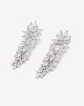 Marquise zirconia leaf drop earrings, rhodium-plated brass pair