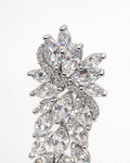Marquise zirconia leaf drop earrings, rhodium-plated brass