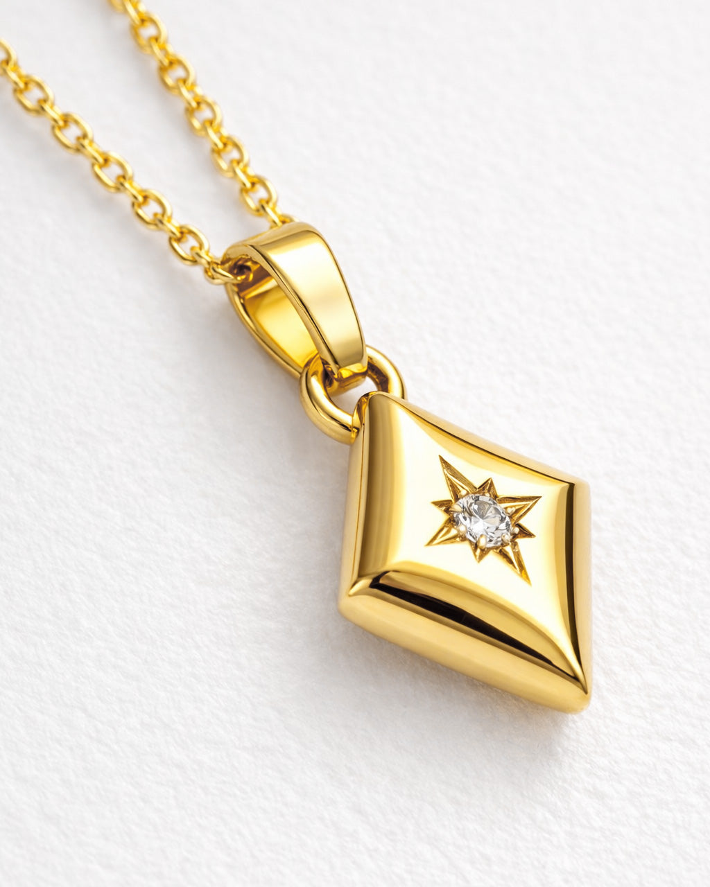 18K gold plated star pendant necklace with crystal detail, minimalist jewelry