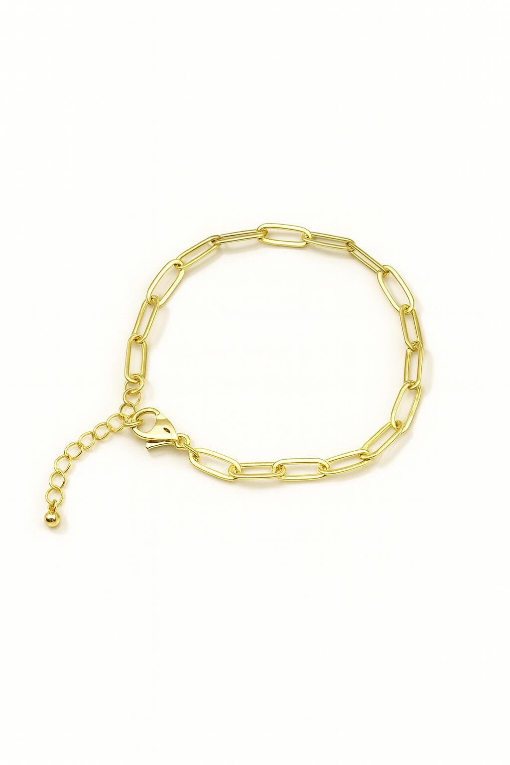 Classic Paperclip Chain Bracelet in 18K gold plated brass with adjustable lobster clasp, perfect for layering or adding charms