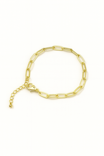 Classic Paperclip Chain Bracelet in 18K gold plated brass with adjustable lobster clasp, perfect for layering or adding charms