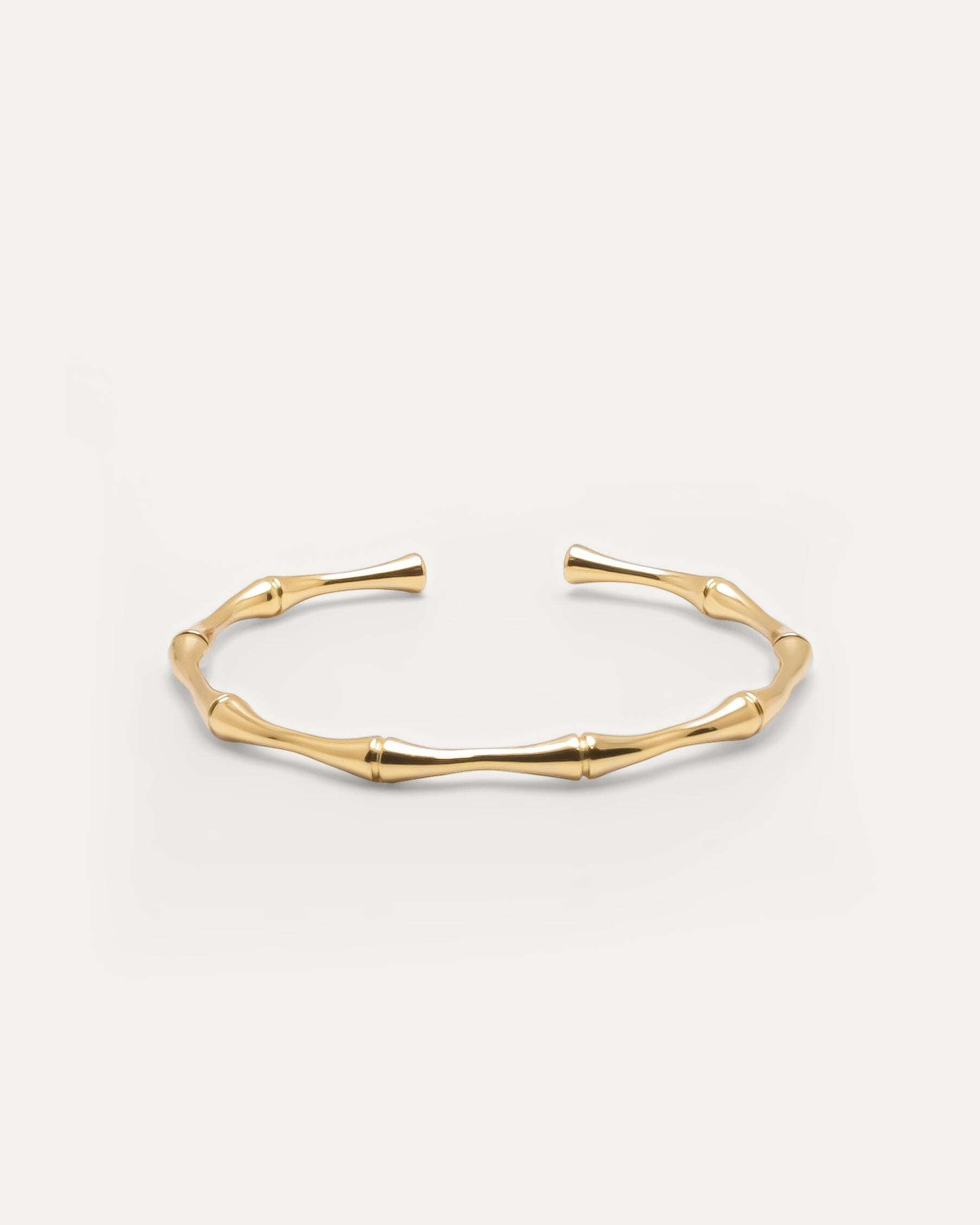 Bamboo Cuff Jadejuri18K gold-plated bamboo cuff bracelet, minimalist jewelry on white background