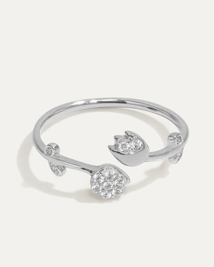 Blooming Tulip Ring in 18K Gold Plated Sterling Silver with pavé crystals