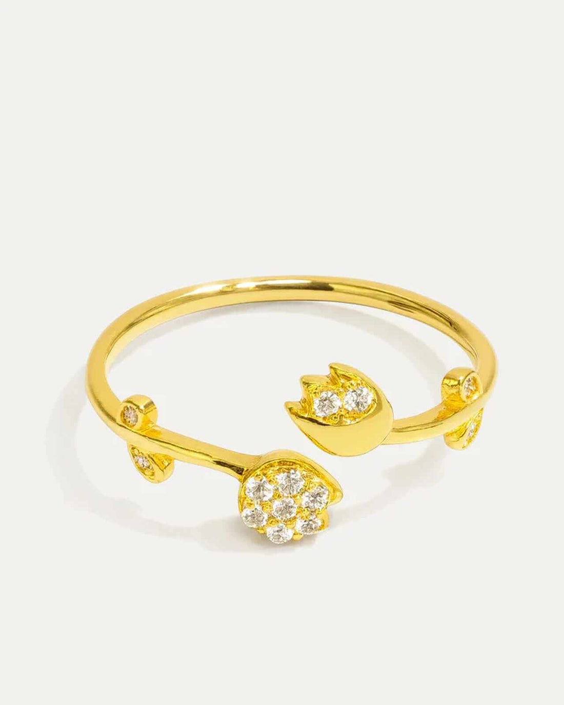 Blooming Tulip Ring in 18K Gold Plated Sterling Silver with pavé crystals