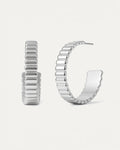 Bold Groove Hoops in silver with sculptural ridged design and half-circle shape, statement earrings from Jadejuri.
