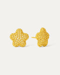18K gold-plated bubble flower stud earrings, minimalist floral stud earrings with textured bead surface