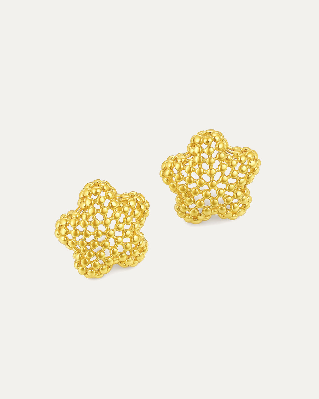 18K gold-plated bubble flower stud earrings, minimalist floral stud earrings with textured bead surface