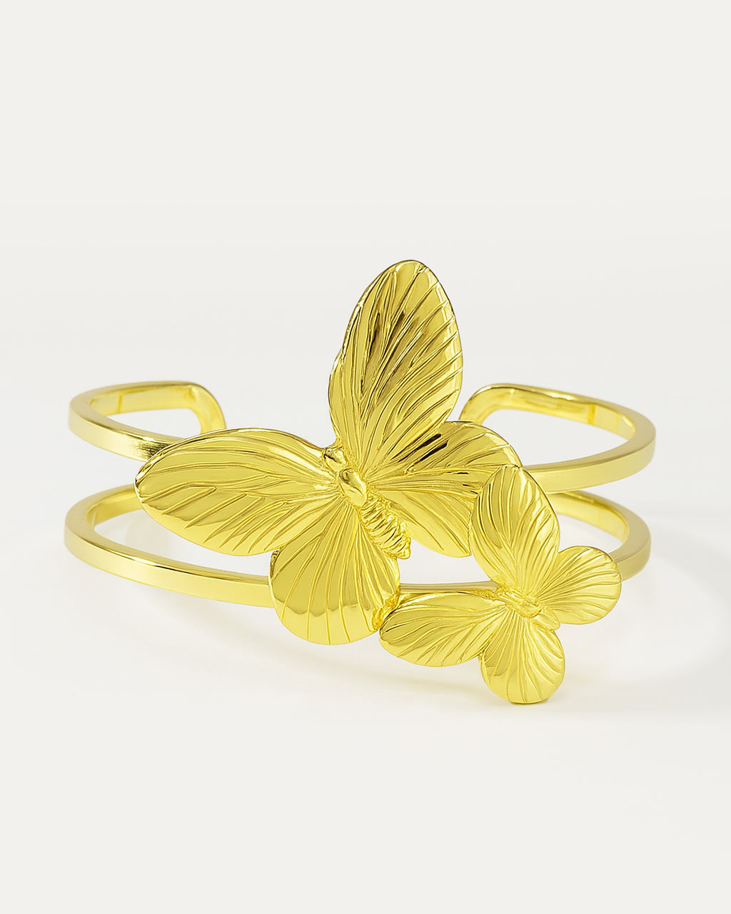 Gold-plated open cuff bracelet with double butterfly design