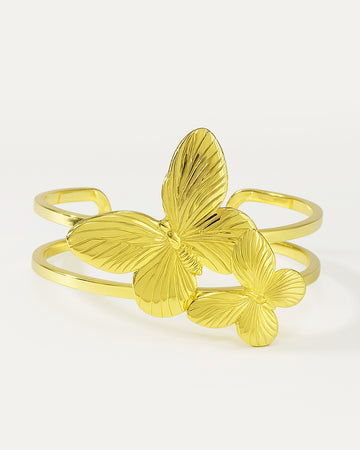 Gold-plated open cuff bracelet with double butterfly design