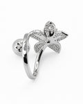 Silver floral open ring with zirconia accents, silver-plated band