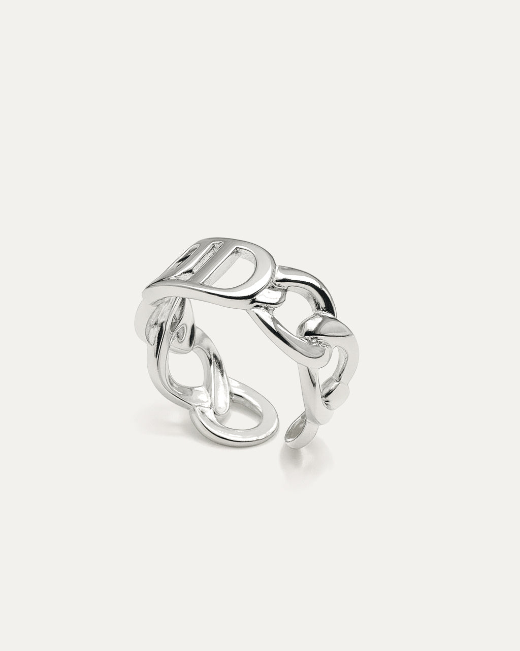 Celestial Bonds Ring – adjustable silver-plated brass statement ring with open-link design by Jadejuri