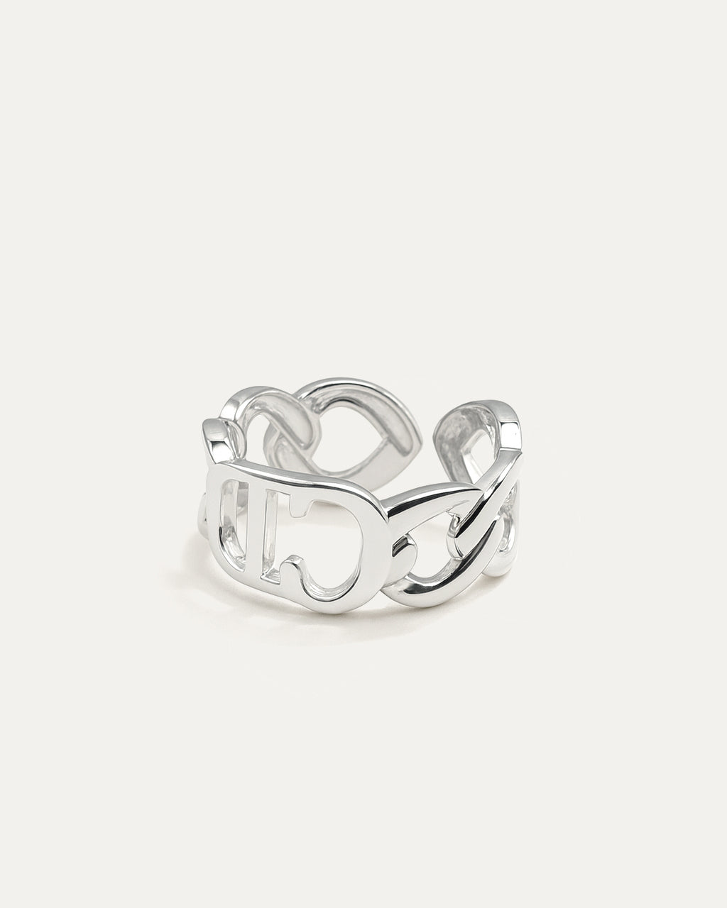 Celestial Bonds Ring – adjustable silver-plated brass statement ring with open-link design by Jadejuri