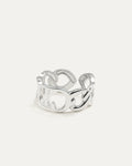 Celestial Bonds Ring – adjustable silver-plated brass statement ring with open-link design by Jadejuri