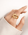 18K gold-plated chunked link ring on model hand, modern minimalist jewelry