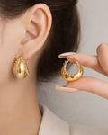 18K gold-plated chunky stud earrings with beaded edge minimalist women’s jewelry