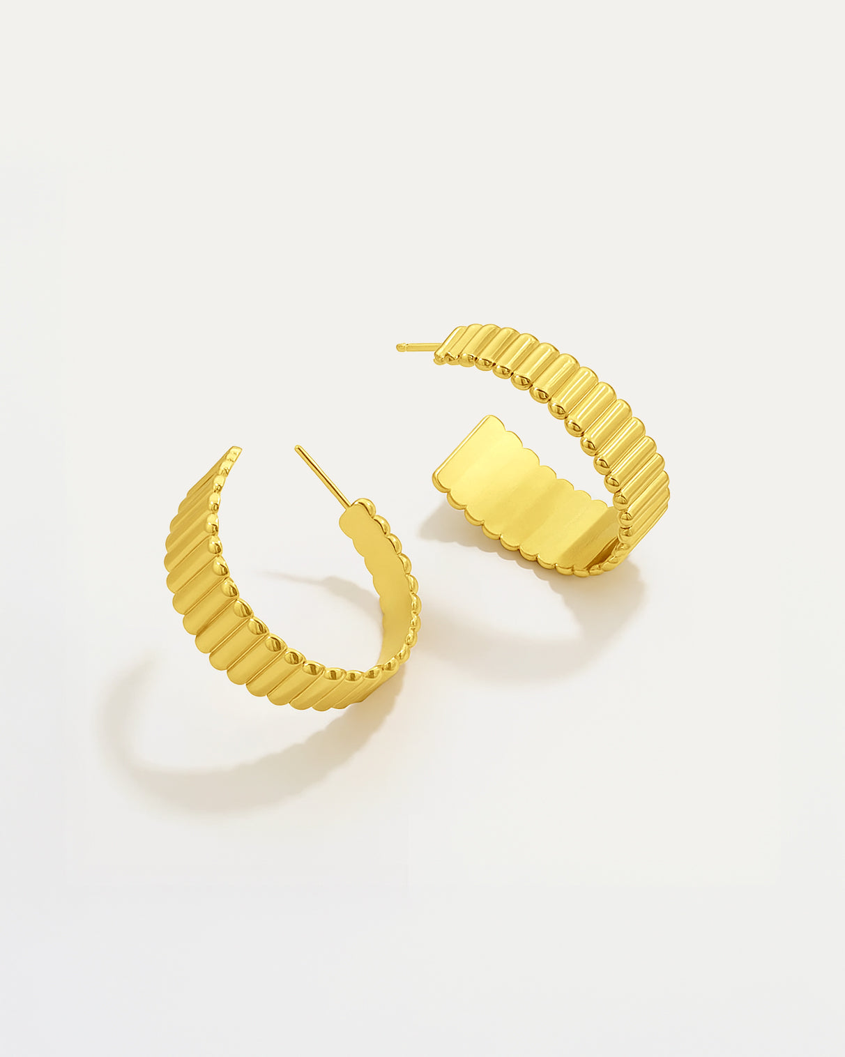18k gold plated bold groove hoop earrings, sculptural minimalist women’s jewelry