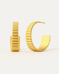 18k gold plated bold groove hoop earrings, sculptural modern minimalist women jewelry