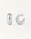 Crescent Curve Hoops in polished silver with rounded sculptural design