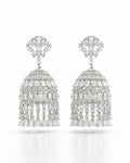 Crystal bell tassel earrings with cubic zirconia in a long drop statement design