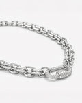 Silver chain necklace with pavé shackle clasp, minimalist modern women’s jewelry