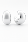 Pair of silver hoop earrings on a white background