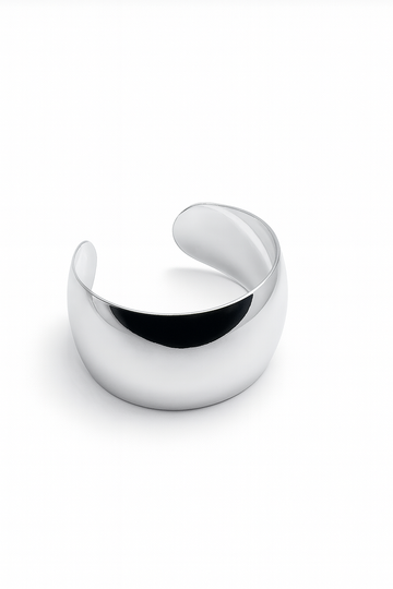 Dome Bold Cuff – Silver-plated brass wide cuff bracelet with polished dome design, statement jewelry