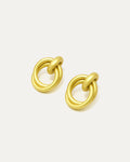 Pair of gold knot earrings on a white background