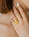 18k gold plated double disc ring worn on hand, minimalist modern women jewelry