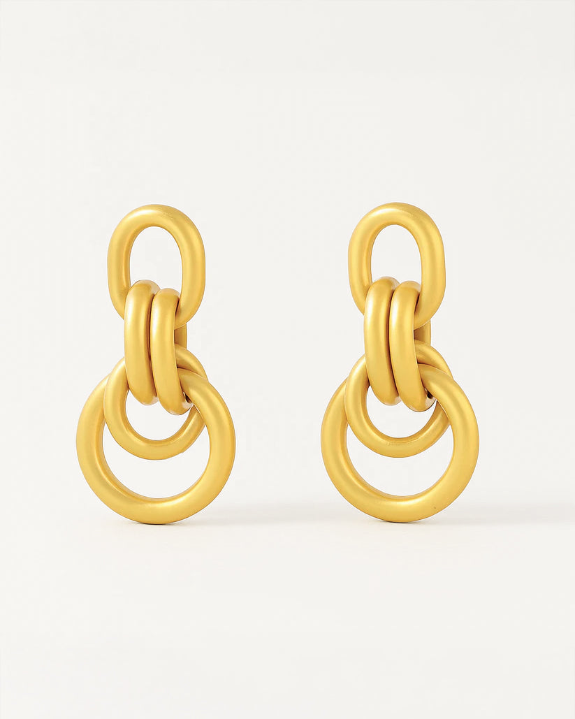Gold chain-style earrings on a white background