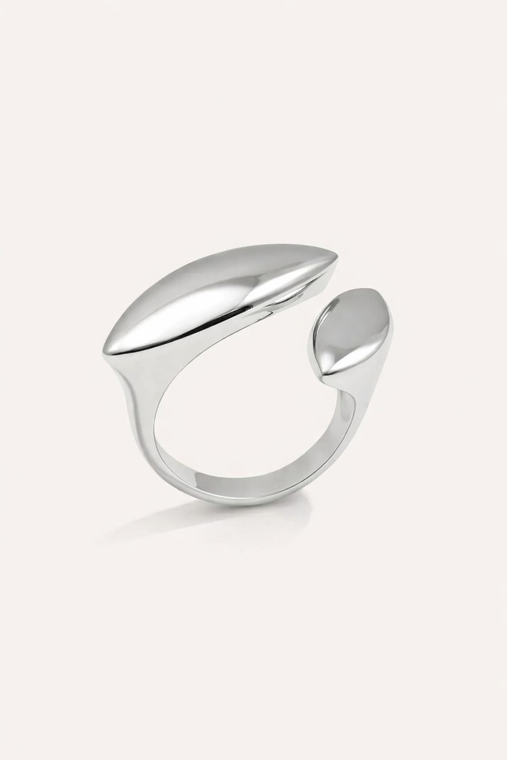 silver-plated open statement ring with sculptural wave design, minimalist adjustable ring for women