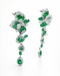 Emerald bloom long drop earrings side view green cubic zirconia silver plated