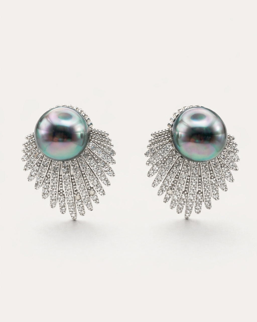 Feather aura pearl drop earrings with cubic zirconia silver plated elegant design