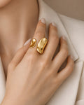 18K gold-plated organic open ring set on model hand, modern minimalist jewelry