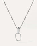 Silver necklace with a unique pendant on a white background