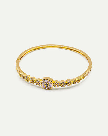 18K gold-plated crystal bangle bracelet with floral center, elegant minimalist jewelry