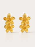 Gold floral stud earrings with double flower design and polished 18K gold-plated finish