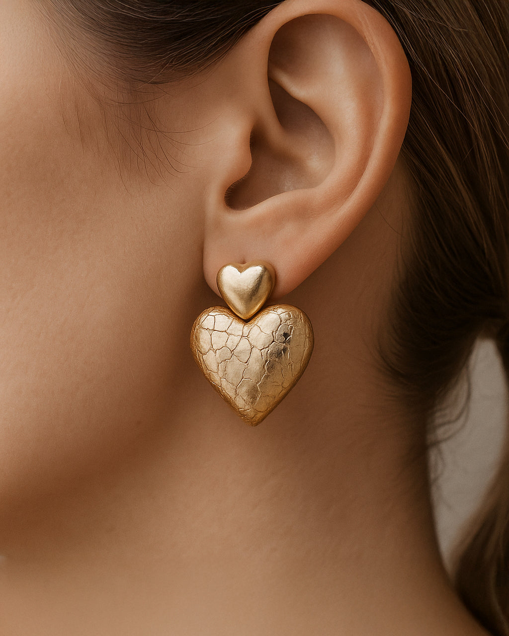 Hammered Gold Heart Drops