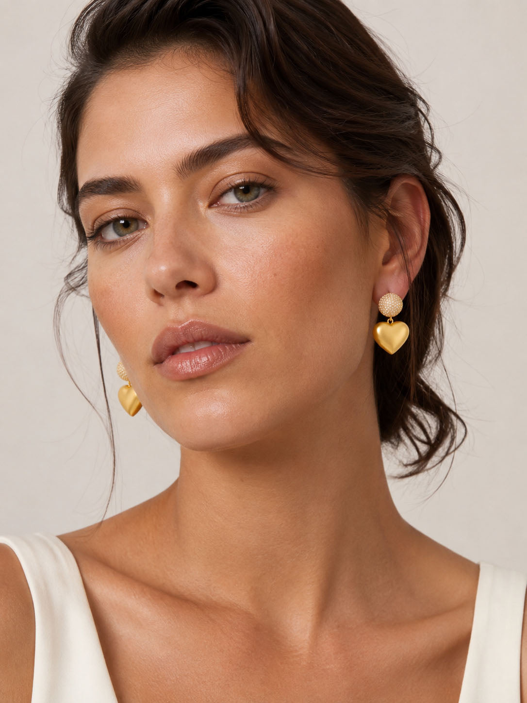18K gold-plated heart drop earrings with pavé crystal stud women jewelry gift